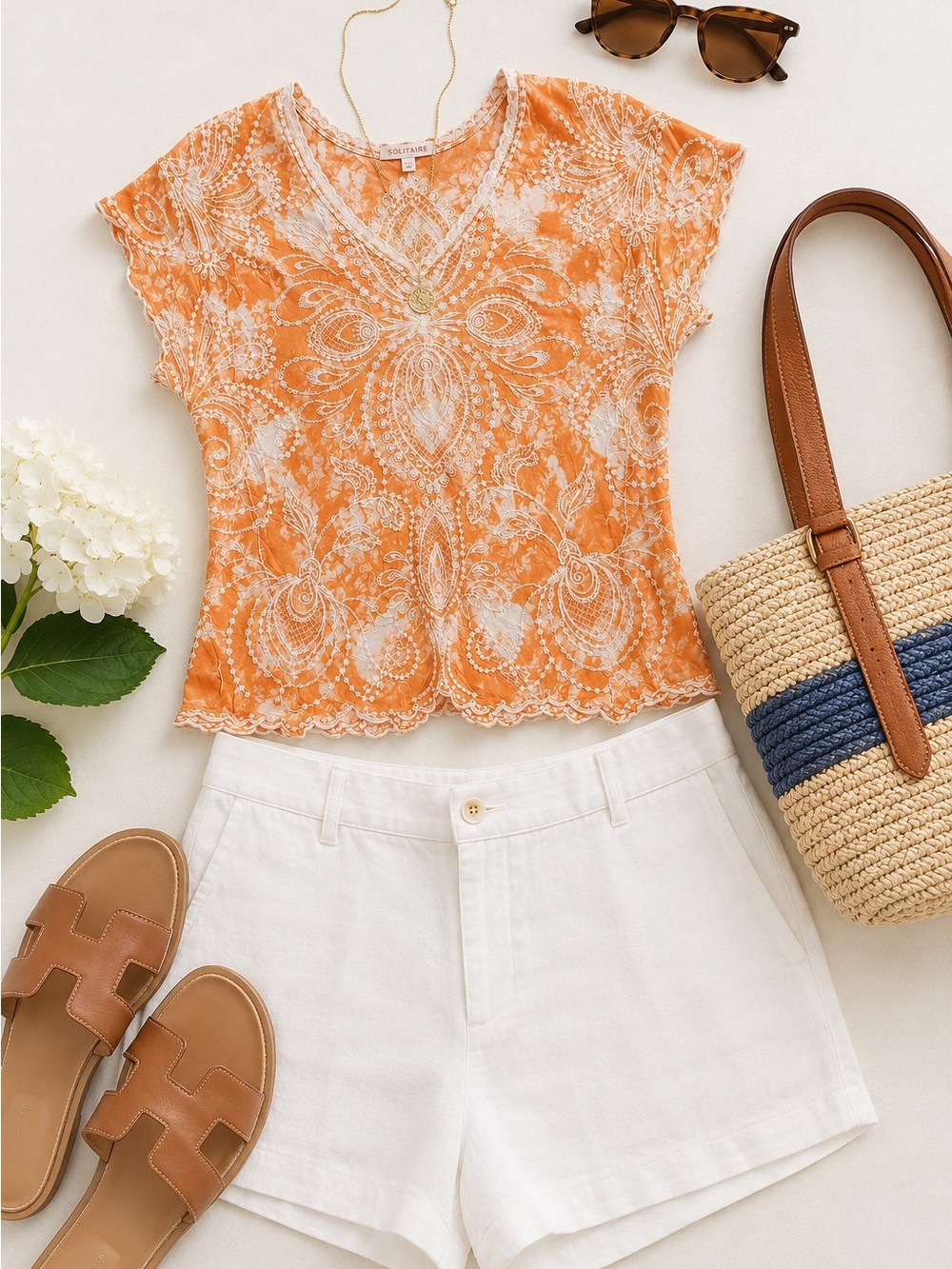Solitaire Orange Boho Lace Tie Dye Top Y2K Coastal Festival Blouse